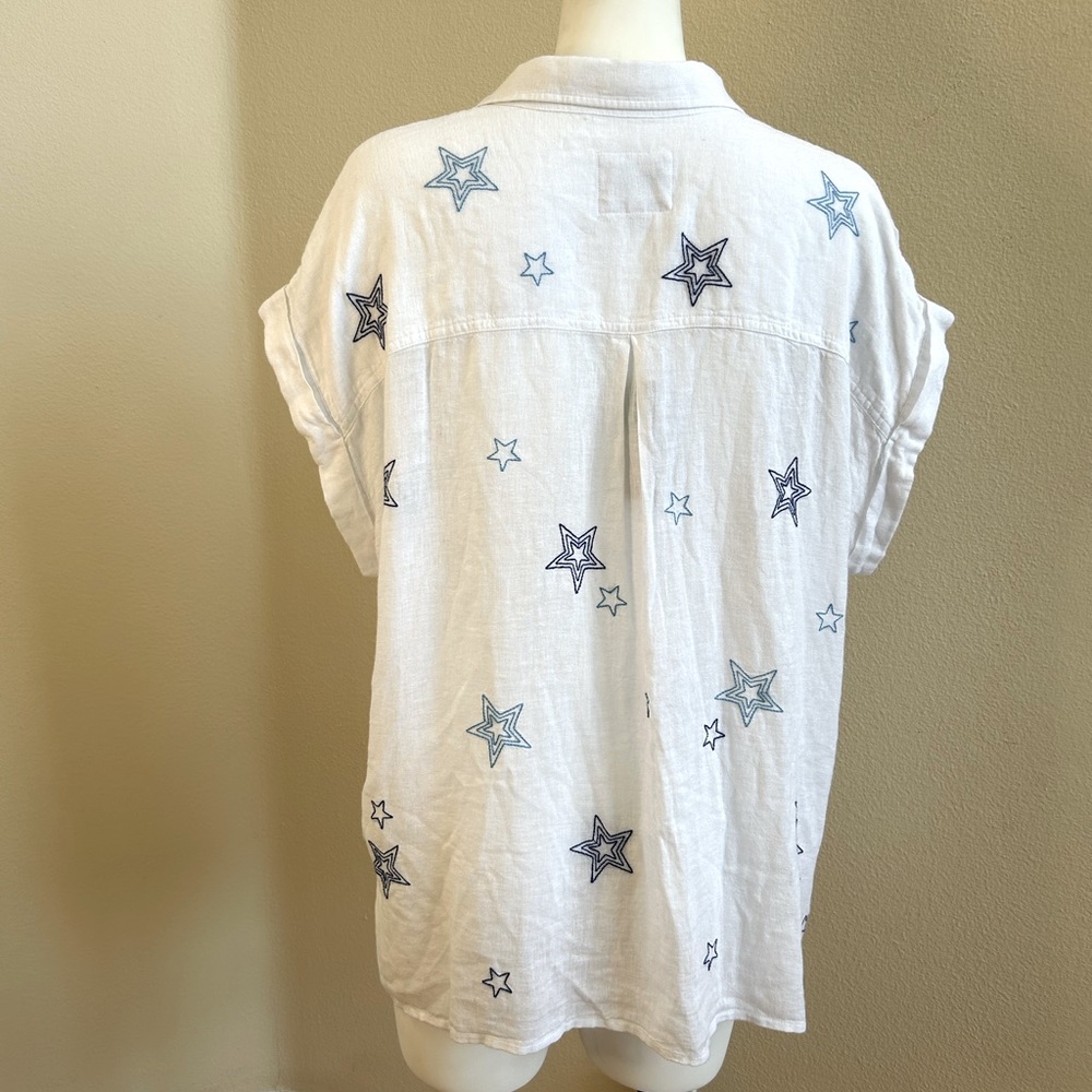 Rails NWT Whitney Navy Stitched Stars on White XL Linen Button Down - Picture 3 of 7